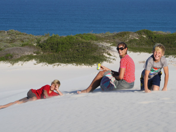 Rikke Williams - having fun with her kids on the dunes of Arniston on the West Coast
